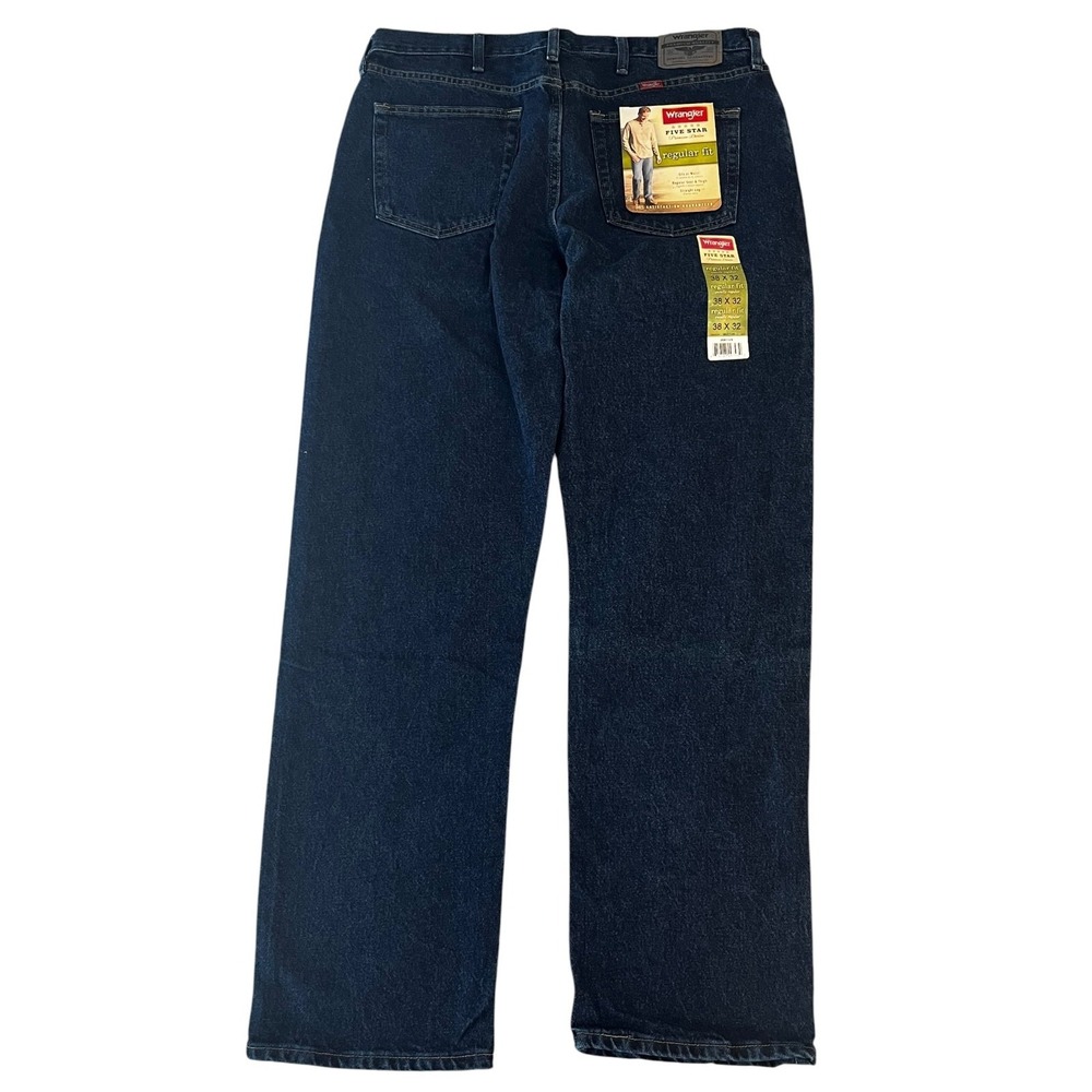 NWT Wrangler Five Star Premium Jeans Mens 38x32 Regular Fit Dark Wash - Picture 3 of 11